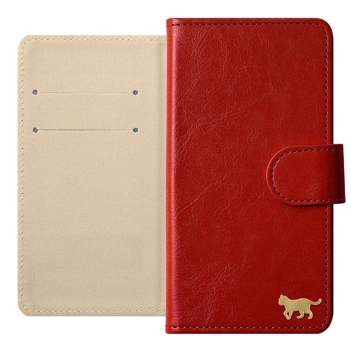 Vegan Leather Simple Gold Cat Decoration Wallet Case (with Belt) for Xperia Series