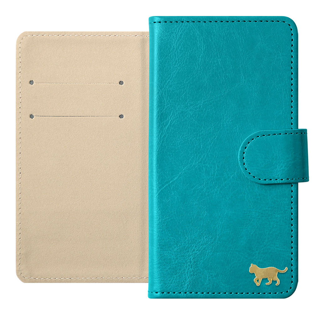 Vegan Leather Simple Gold Cat Decoration Wallet Case (with Belt) for Xperia Series