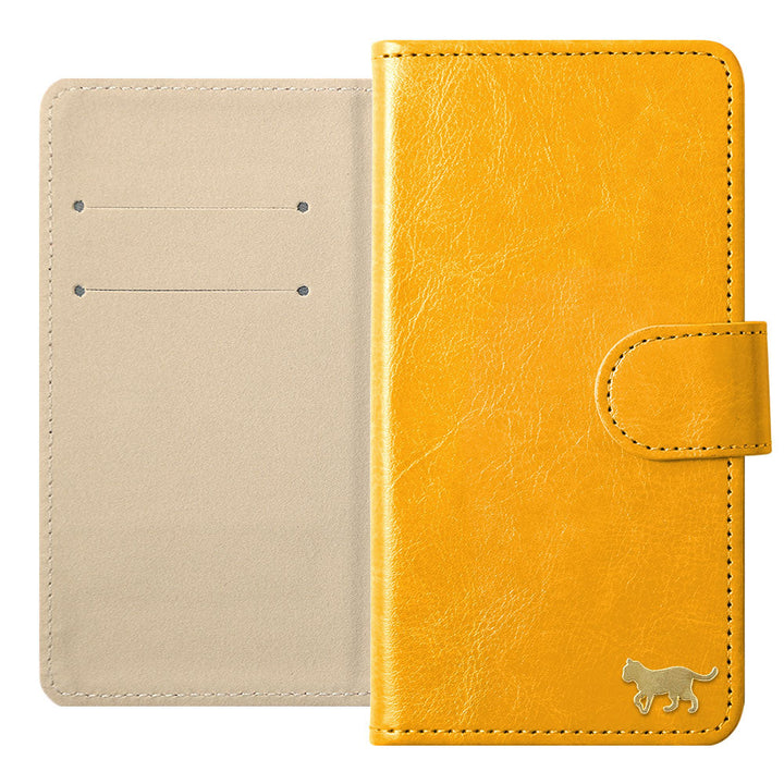 Vegan Leather Simple Gold Cat Decoration Wallet Case (with Belt) for Xperia Series