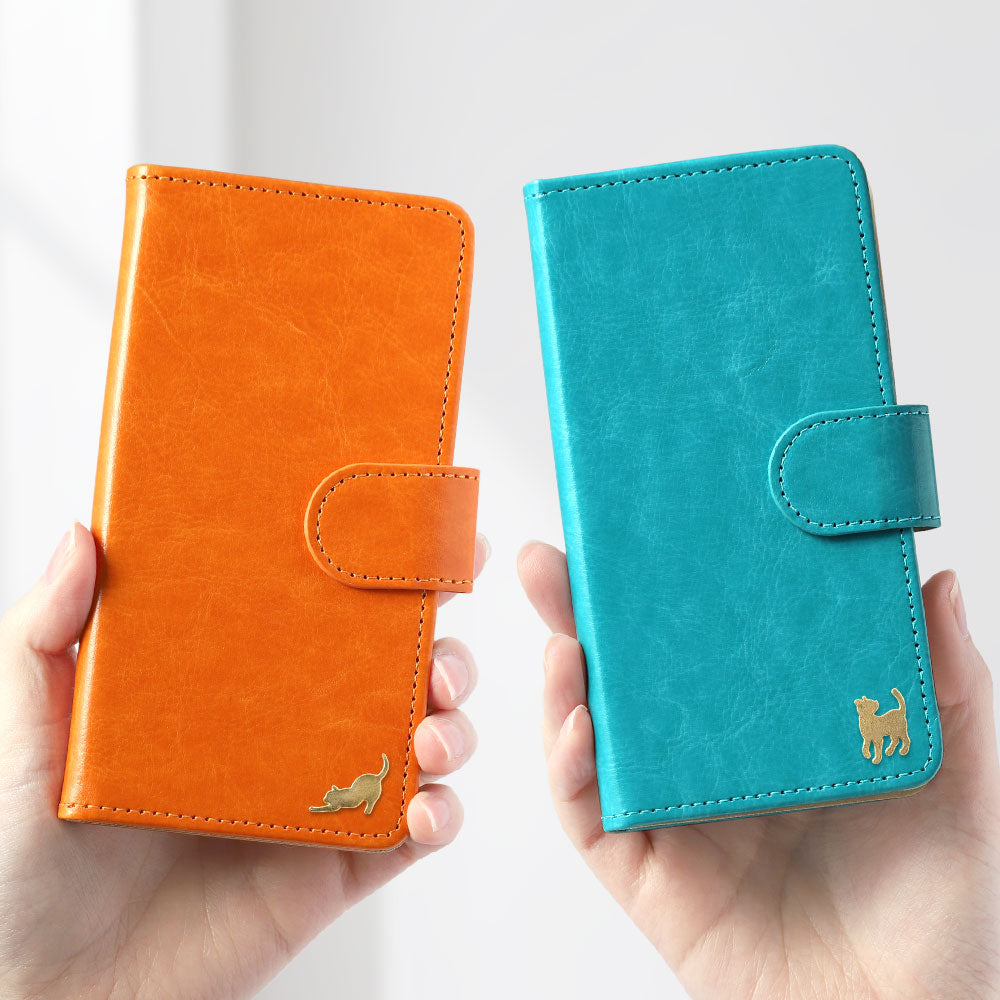 Vegan Leather Simple Gold Cat Decoration Wallet Case (with Belt) for Xperia Series