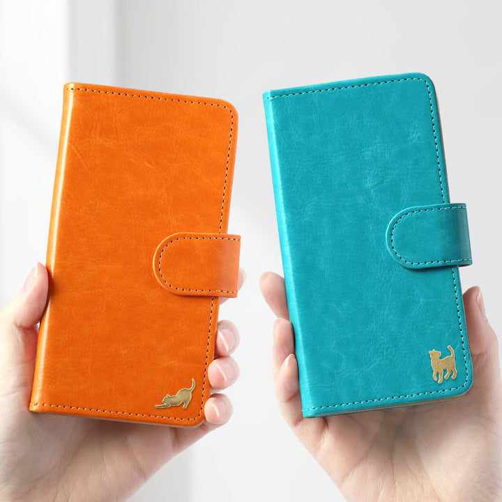 Vegan Leather Simple Gold Cat Decoration Wallet Case (with Belt) for Xperia Series