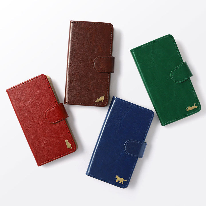 Vegan Leather Simple Gold Cat Decoration Wallet Case (with Belt) for Xperia Series