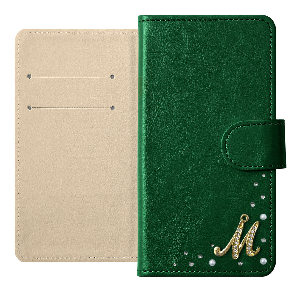 ヴィーガンレザー シンプル イニシャルデコ 手帳型ケース（ベルトあり）