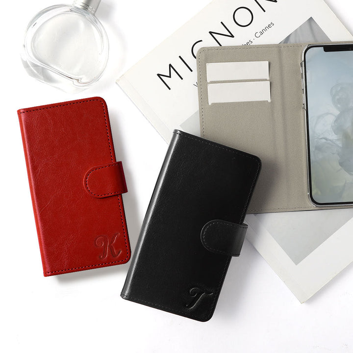 Vegan Leather Simple Initial Wallet Case (with Belt) for AQUOS Series