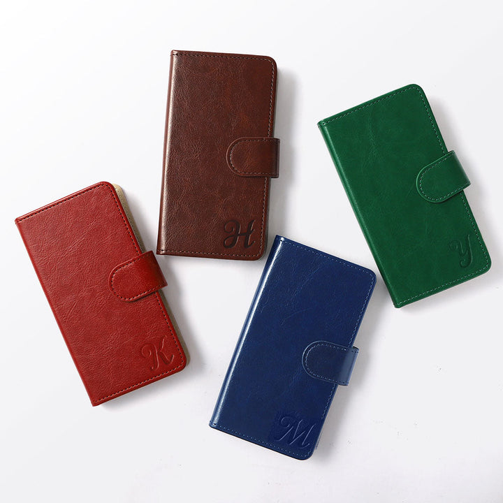 Vegan Leather Simple Initial Wallet Case (with Belt) for AQUOS Series