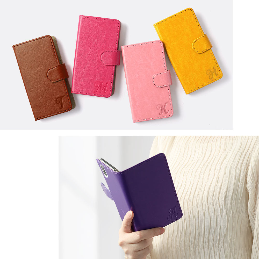 Vegan Leather Simple Initial Wallet Case (with Belt) for AQUOS Series