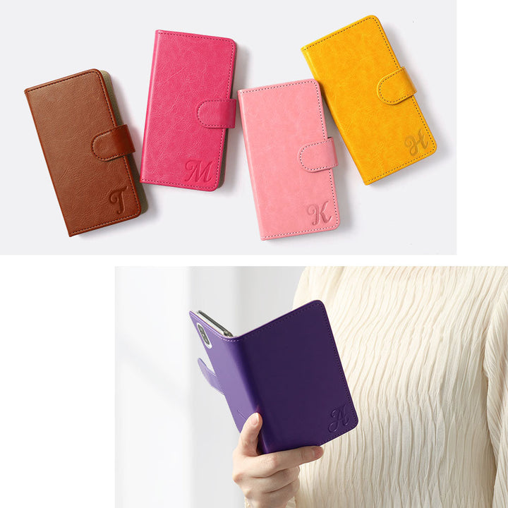 Vegan Leather Simple Initial Wallet Case (with Belt) for AQUOS Series