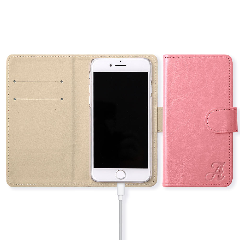Vegan Leather Simple Initial Wallet Case (with Belt) for AQUOS Series