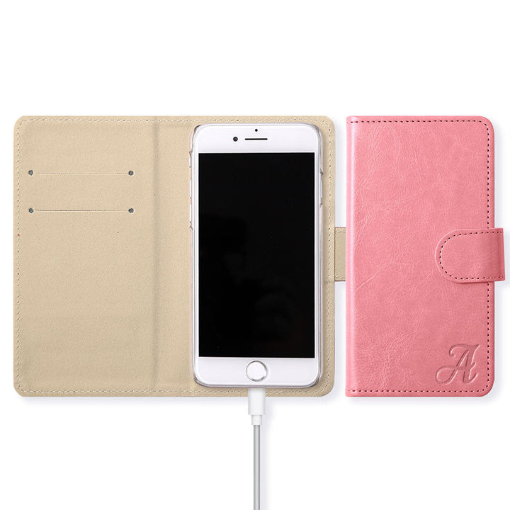 Vegan Leather Simple Initial Wallet Case (with Belt) for AQUOS Series