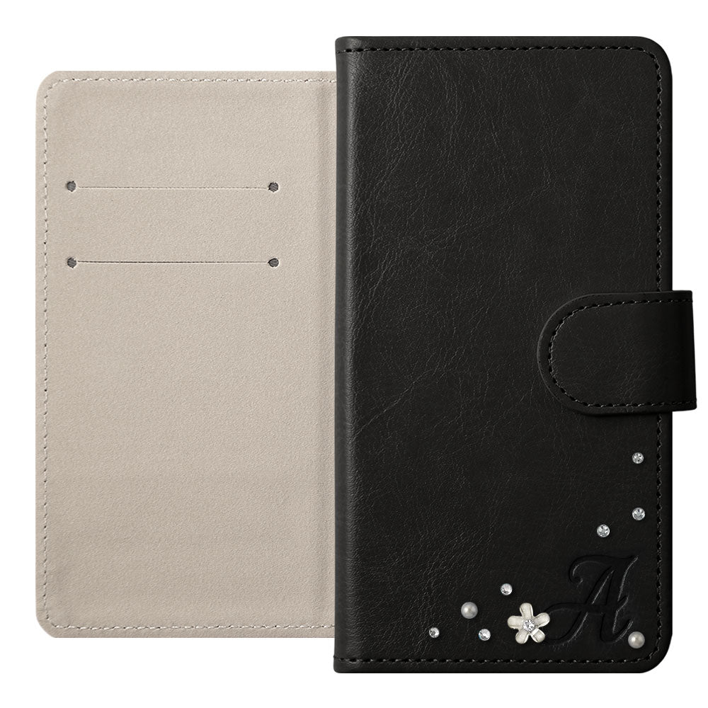 Vegan Leather Simple Initial Stone Wallet Case (With Belt) for AQUOS Series