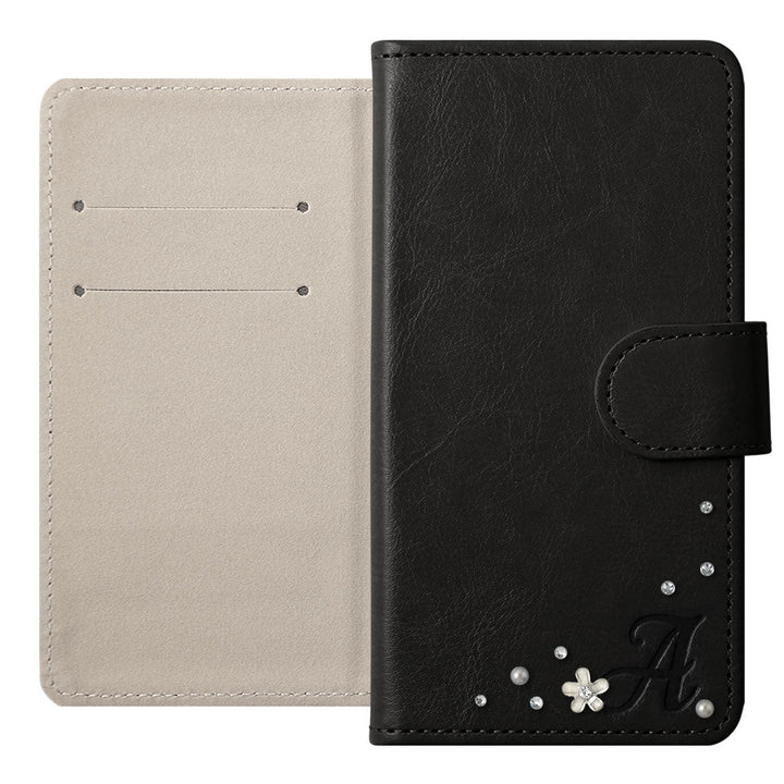 Étui portefeuille simple en cuir végan avec initiale et pierre (avec ceinture) pour la série Xperia