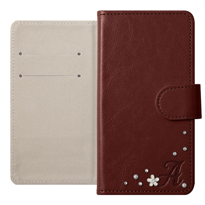 Étui portefeuille simple en cuir végan avec initiale et pierre (avec ceinture)