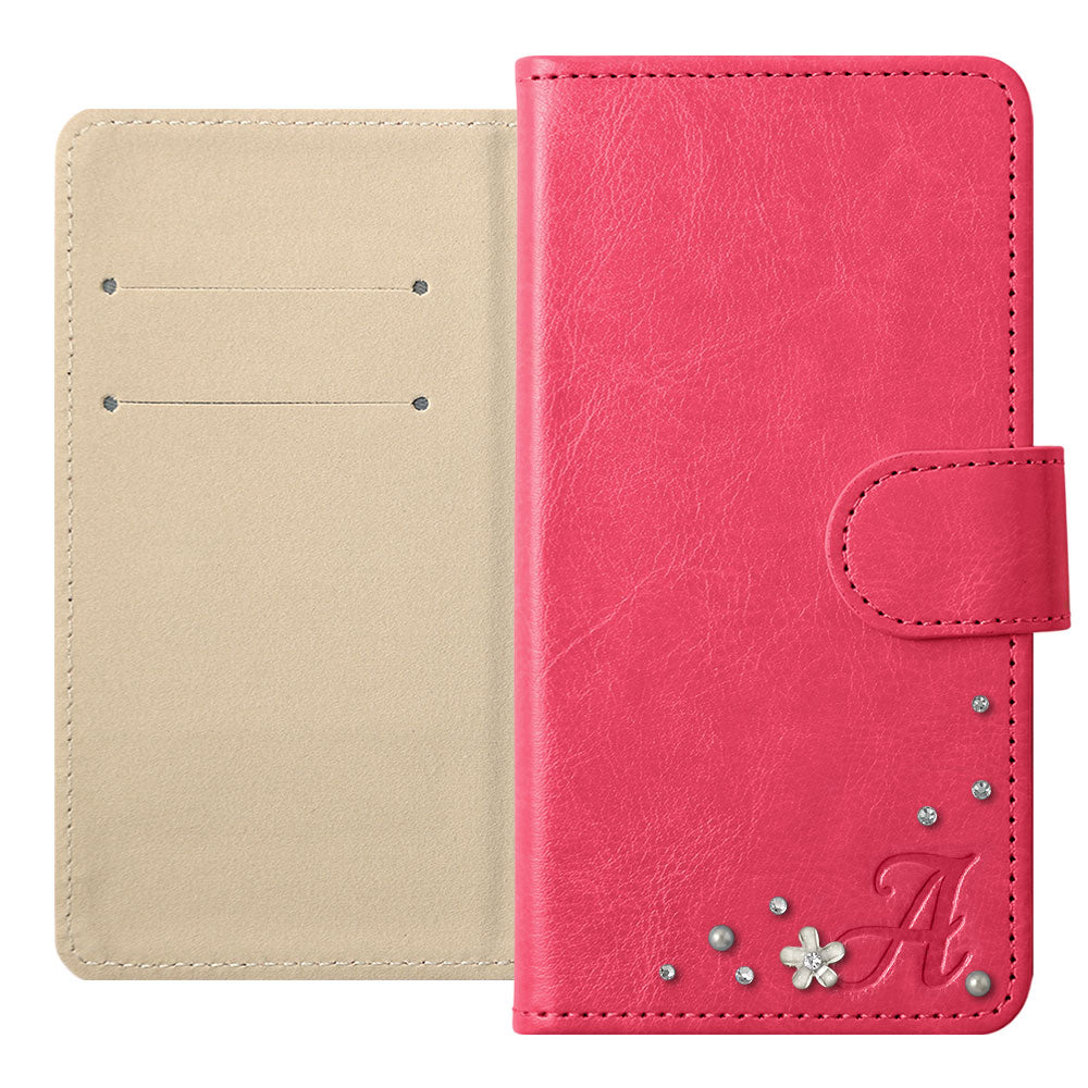 Étui portefeuille simple en cuir végan avec initiale et pierre (avec ceinture)