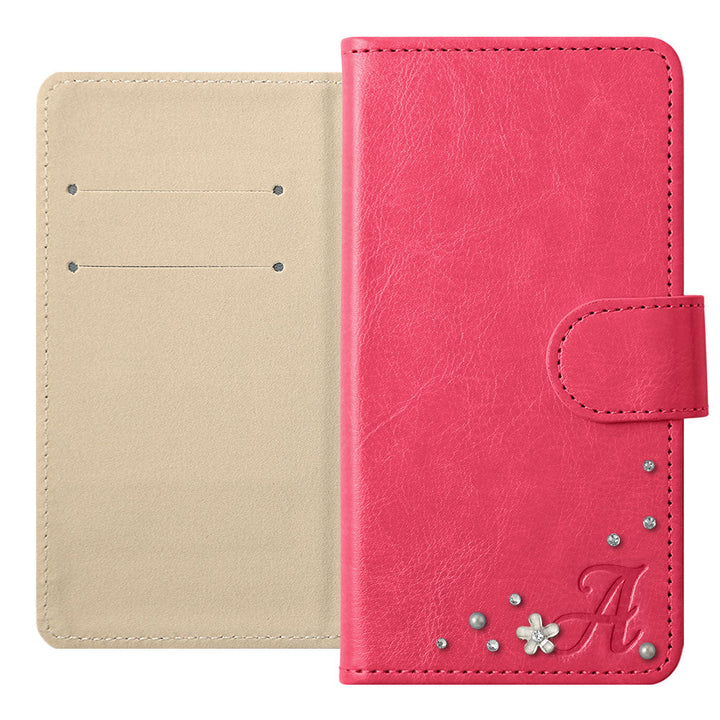 Étui portefeuille simple en cuir végan avec initiale et pierre (avec ceinture) pour la série Xperia