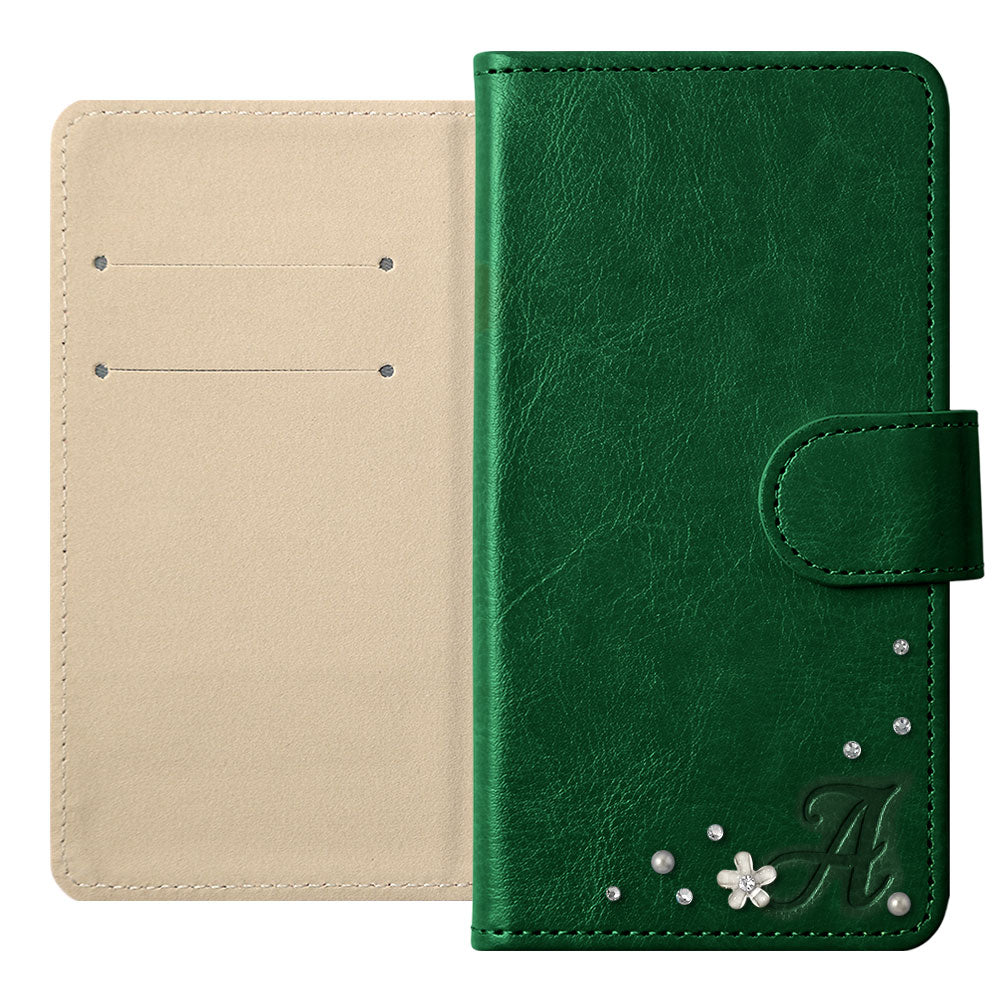 Étui portefeuille simple en cuir végan avec initiale et pierre (avec ceinture)