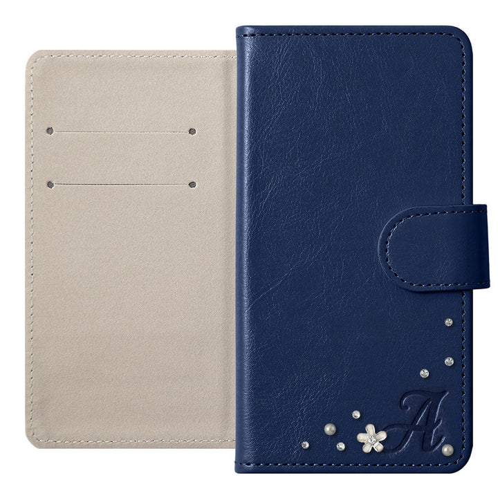 Vegan Leather Simple Initial Stone Wallet Case (With Belt) for AQUOS Series