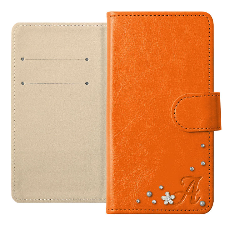 Vegan Leather Simple Initial Stone Wallet Case (With Belt) for AQUOS Series