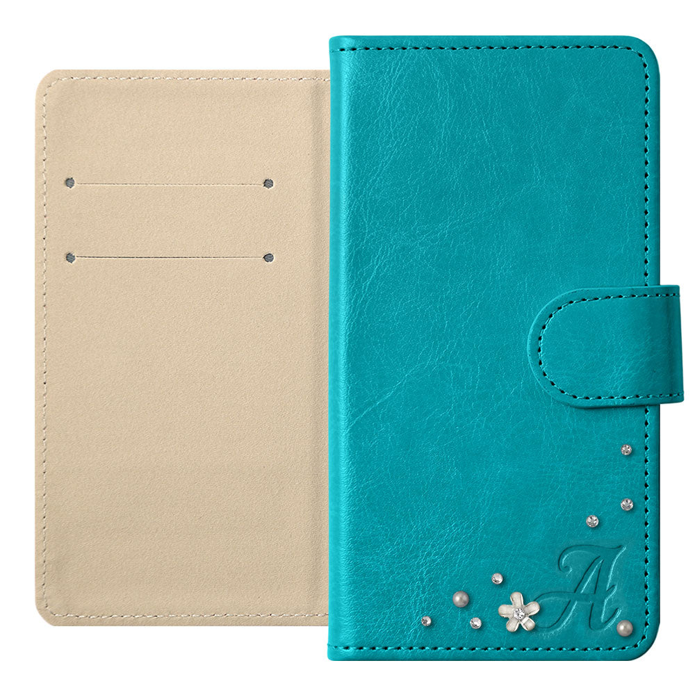 Vegan Leather Simple Initial Stone Wallet Case (With Belt) for AQUOS Series