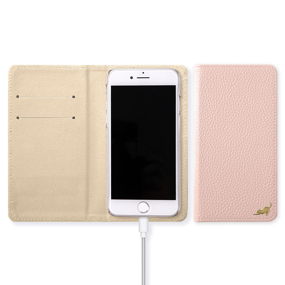 Vegan Leather Textured Leather-Look Gold Cat Decor Wallet Case