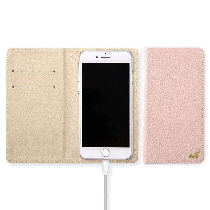 Vegan Leather Textured Leather-Look Gold Cat Decor Wallet Case