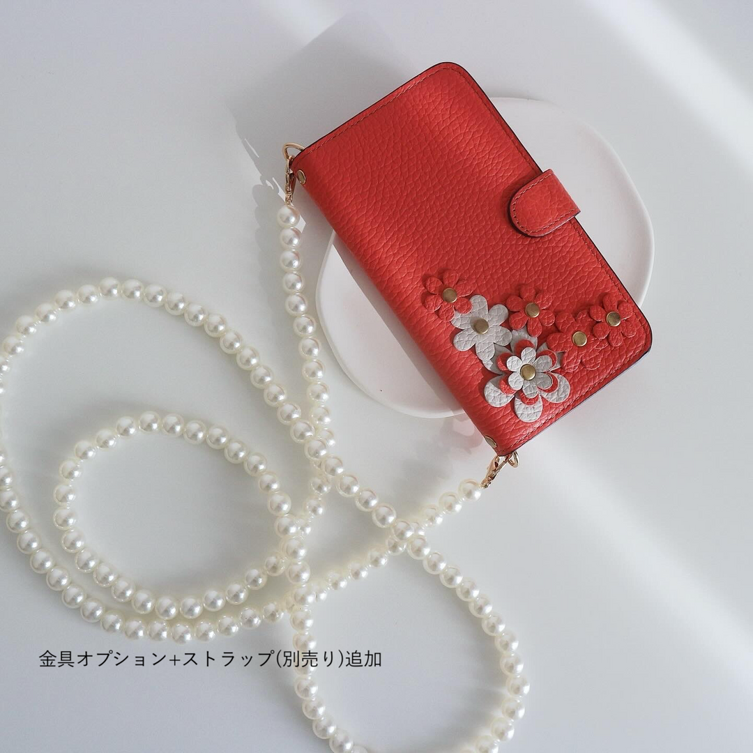 Genuine leather 32 colors Italian shrink leather flower motif B notebook-style case (with belt)