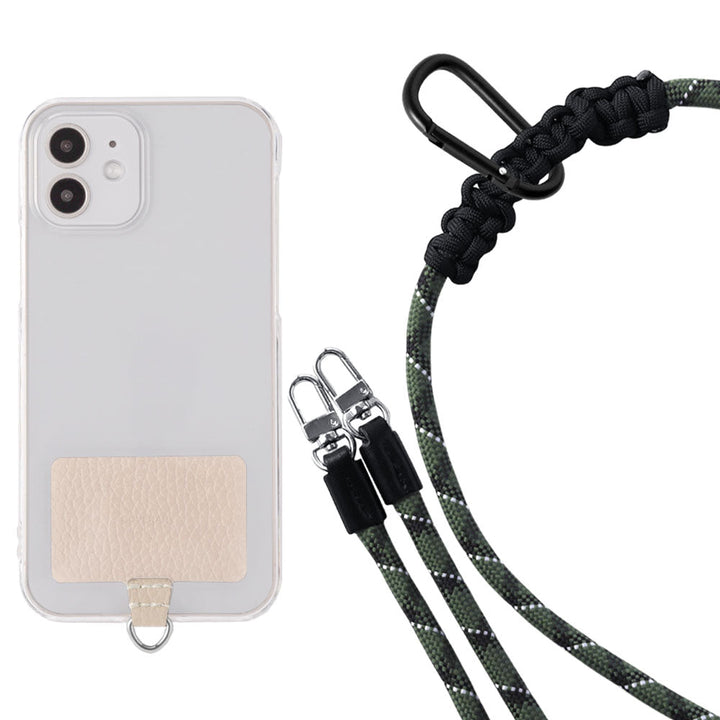 Étui transparent cuir véritable 32 couleurs cuir italien grainé ensemble porte-cartes & sangle d'épaule corde 8mm avec étui arrière