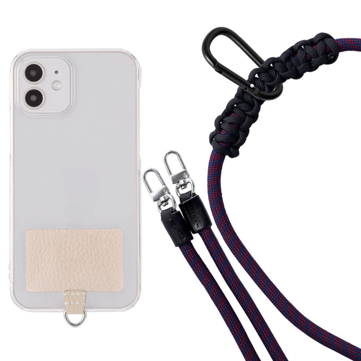 Étui transparent cuir véritable 32 couleurs cuir italien grainé ensemble porte-cartes & sangle d'épaule corde 8mm avec étui arrière