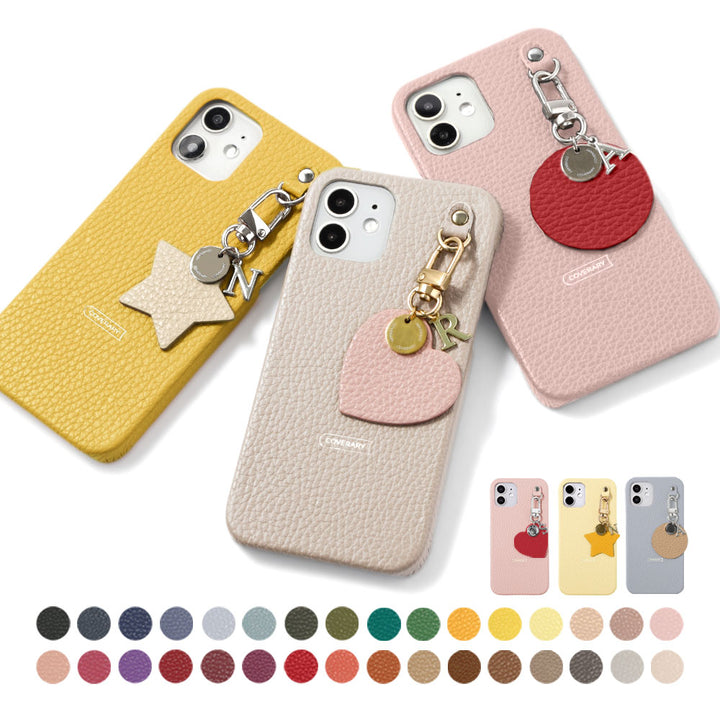 自分でデザイン モチーフイニシャルチャーム 背面ケース 本革 32色 イタリアンシュリンクレザー