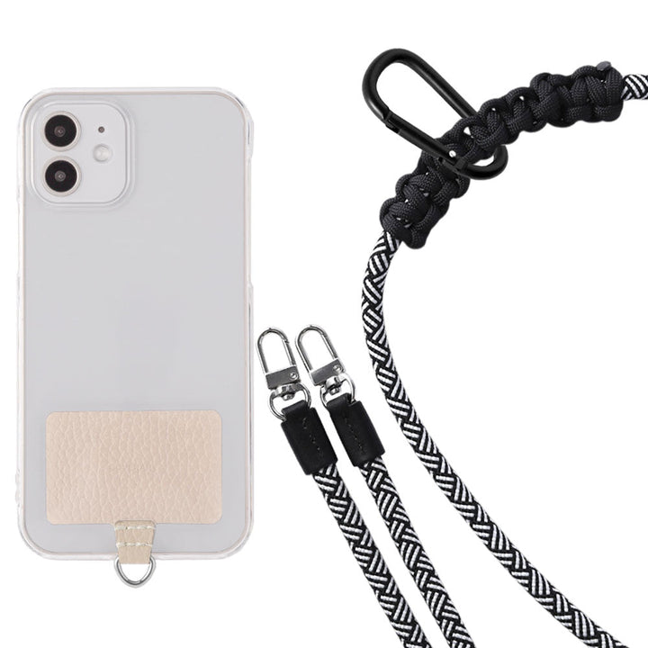 Étui transparent cuir véritable 32 couleurs cuir italien grainé ensemble porte-cartes & sangle d'épaule corde 8mm avec étui arrière