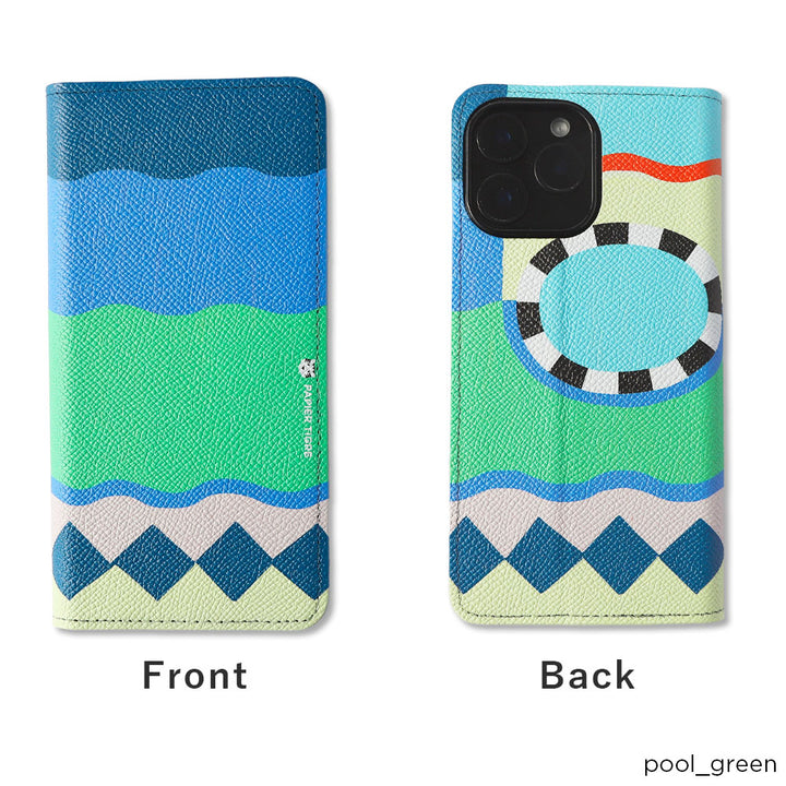 PAPIER TIGRE POOL VERT Étui portefeuille en cuir véritable