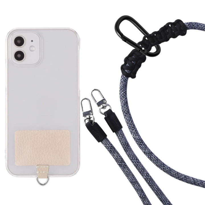 Étui transparent cuir véritable 32 couleurs cuir italien grainé ensemble porte-cartes & sangle d'épaule corde 8mm avec étui arrière