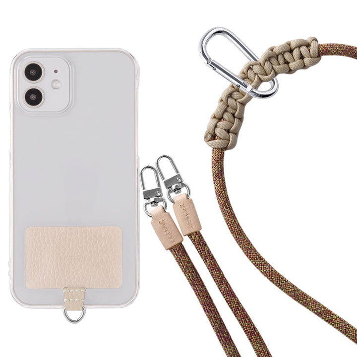 Étui transparent cuir véritable 32 couleurs cuir italien grainé ensemble porte-cartes & sangle d'épaule corde 8mm avec étui arrière