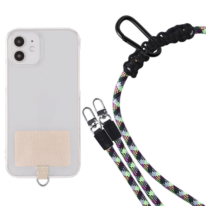 Étui transparent cuir véritable 32 couleurs cuir italien grainé ensemble porte-cartes & sangle d'épaule corde 8mm avec étui arrière