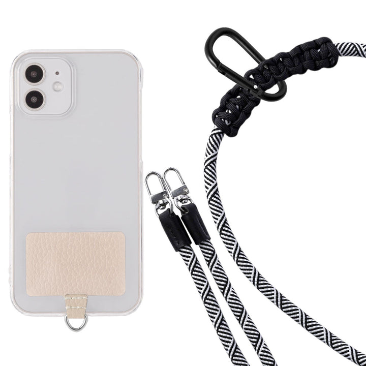 Étui transparent cuir véritable 32 couleurs cuir italien grainé ensemble porte-cartes & sangle d'épaule corde 8mm avec étui arrière