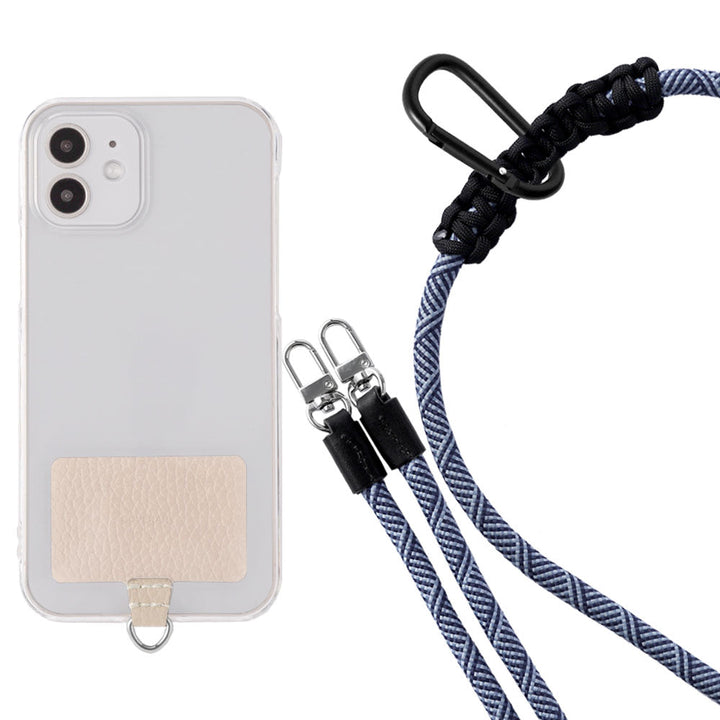 Étui transparent cuir véritable 32 couleurs cuir italien grainé ensemble porte-cartes & sangle d'épaule corde 8mm avec étui arrière