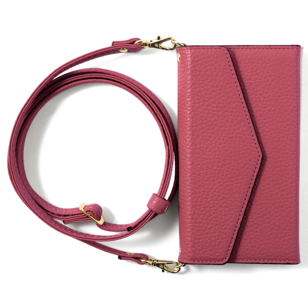 Genuine leather Italian shrink leather letter-style tri-fold with shoulder strap notebook-style case Galaxy series