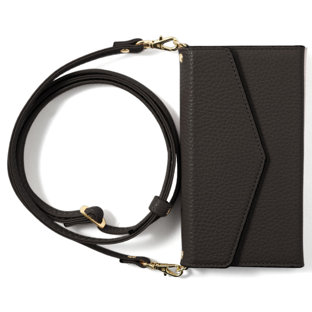 Genuine leather Italian shrink leather letter-style tri-fold with shoulder strap notebook-style case Galaxy series