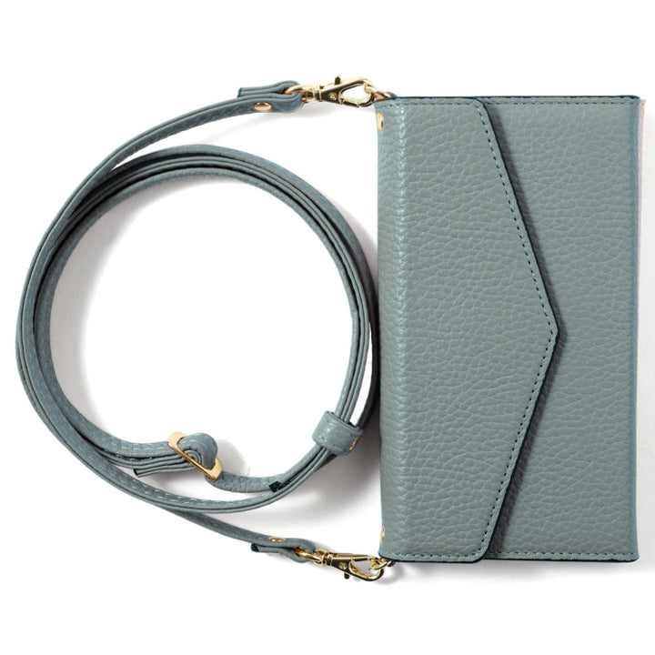 Genuine leather Italian shrink leather letter-style tri-fold with shoulder strap notebook-style case AQUOS series