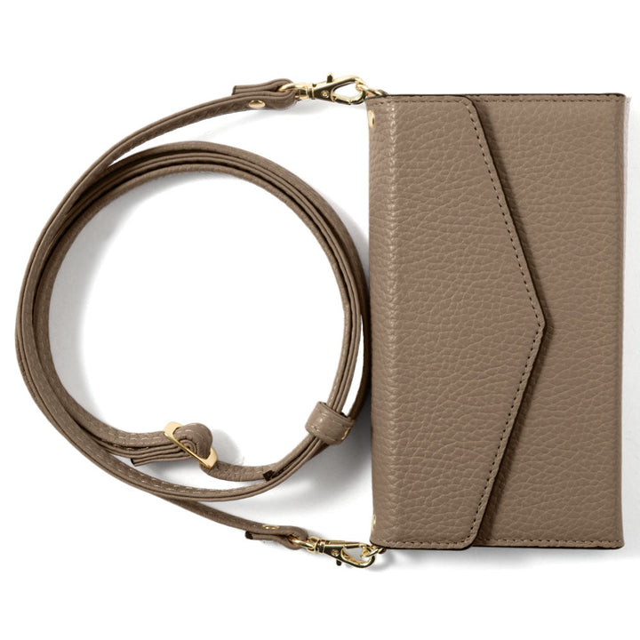 Genuine leather Italian shrink leather letter-style tri-fold with shoulder strap notebook-style case AQUOS series