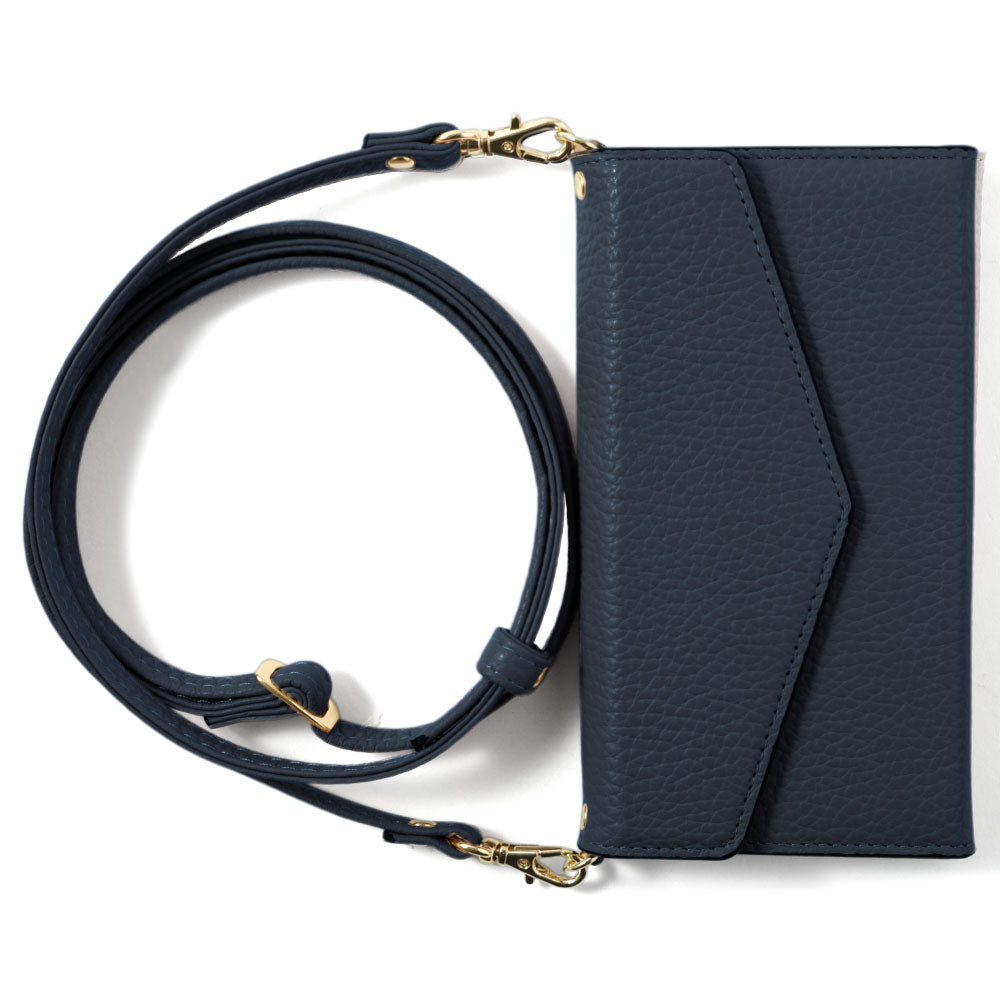 Genuine leather Italian shrink leather letter-style tri-fold with shoulder strap notebook-style case AQUOS series