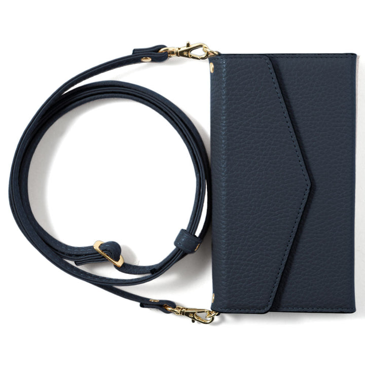 Genuine leather Italian shrink leather letter-style tri-fold with shoulder strap notebook-style case AQUOS series