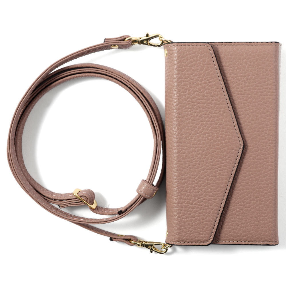 Genuine leather Italian shrink leather letter-style tri-fold with shoulder strap notebook-style case AQUOS series