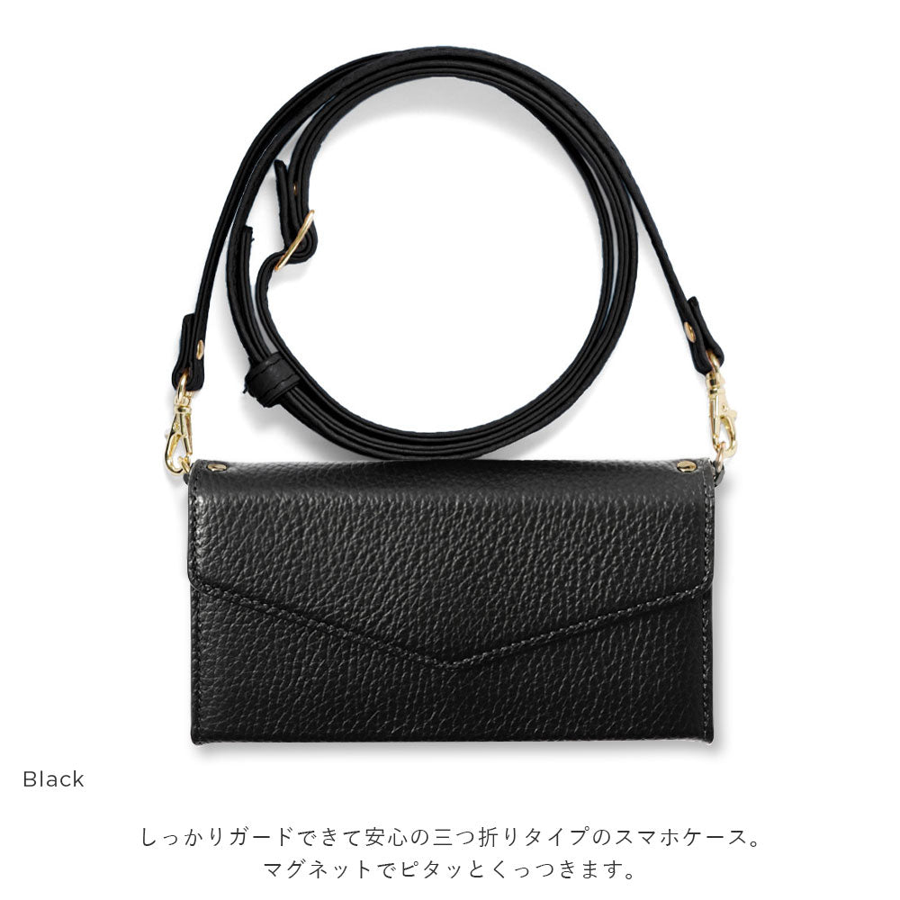 Genuine leather Italian shrink leather letter-style tri-fold with shoulder strap notebook-style case Galaxy series