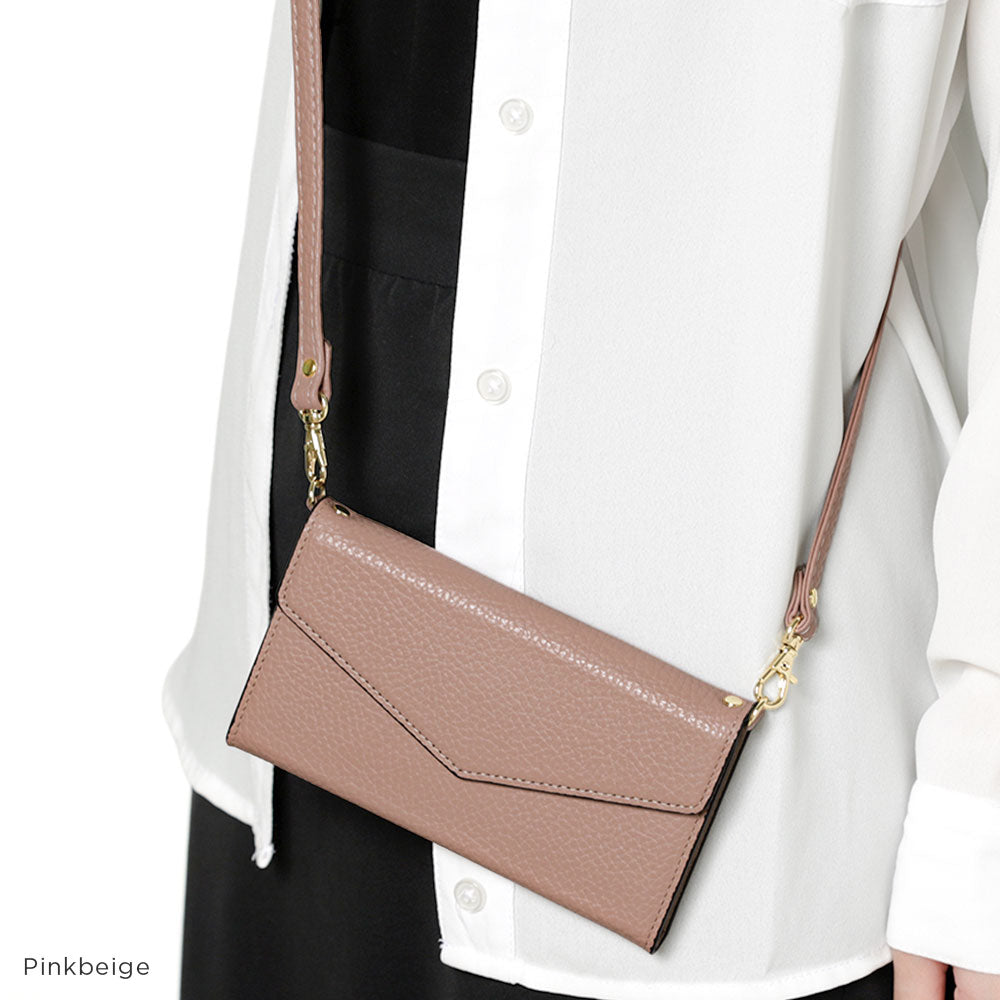 Genuine leather Italian shrink leather letter-style tri-fold with shoulder strap notebook-style case AQUOS series