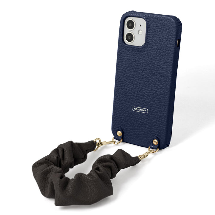 Genuine leather 32 colors Italian shrink leather with chouchou-style short strap back case