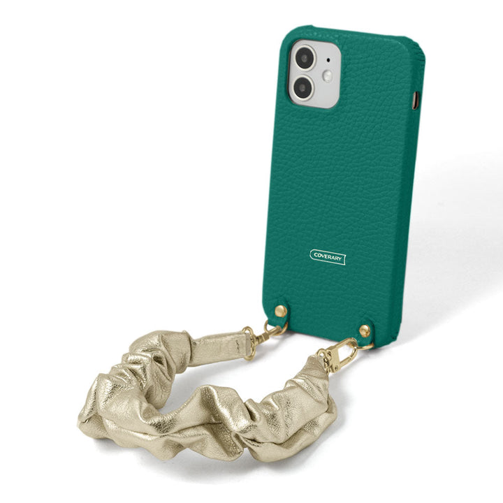 Genuine leather 32 colors Italian shrink leather with chouchou-style short strap back case for iPhone series