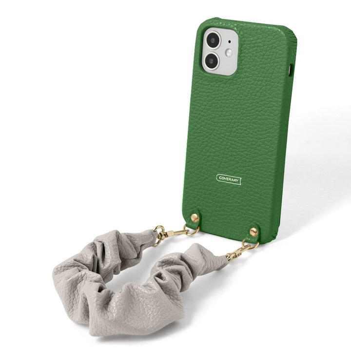 Genuine leather 32 colors Italian shrink leather with chouchou-style short strap back case