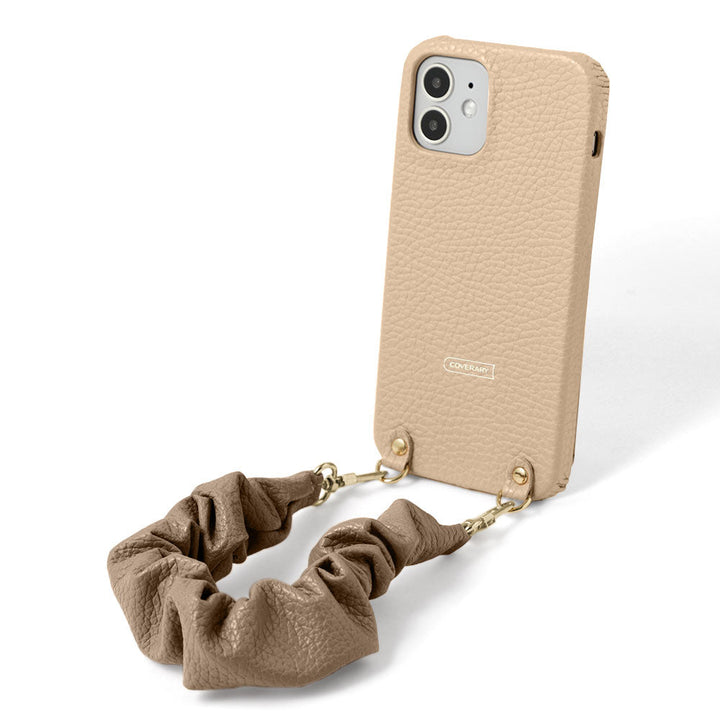 Genuine leather 32 colors Italian shrink leather with chouchou-style short strap back case for iPhone series