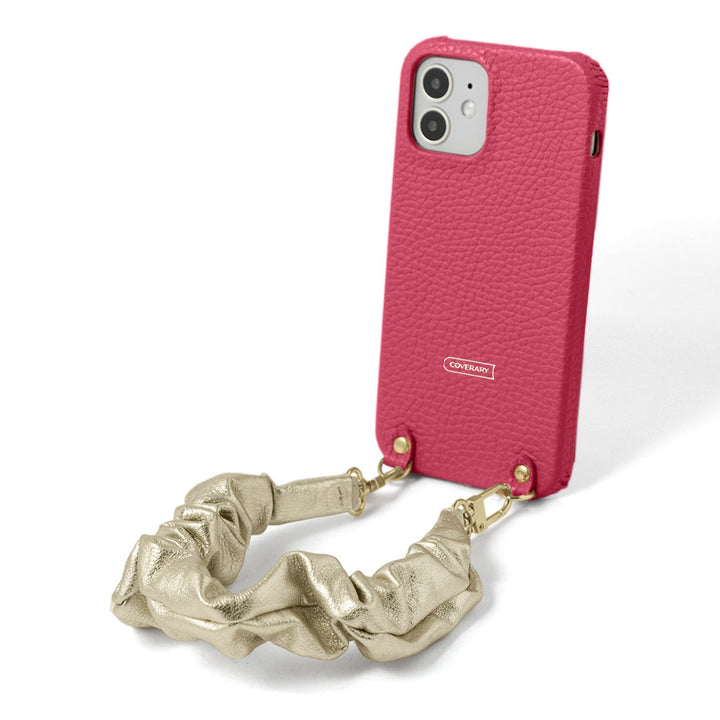 Genuine leather 32 colors Italian shrink leather with chouchou-style short strap back case