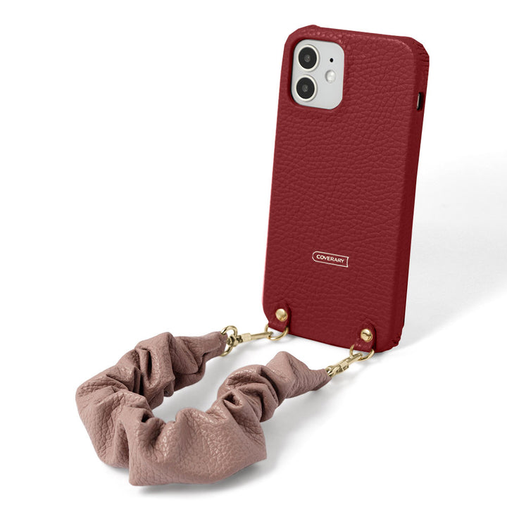 Genuine leather 32 colors Italian shrink leather with chouchou-style short strap back case